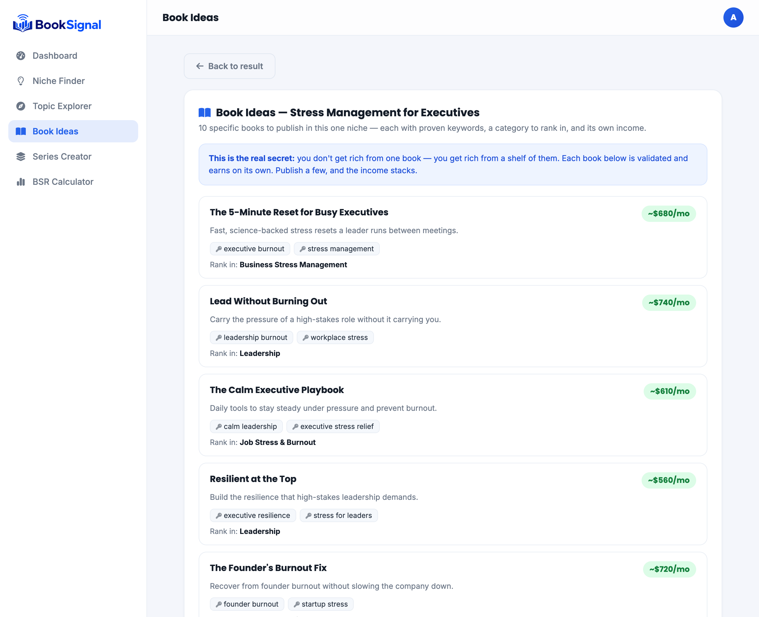 BookSignal Book Ideas — books to publish with keywords and categories