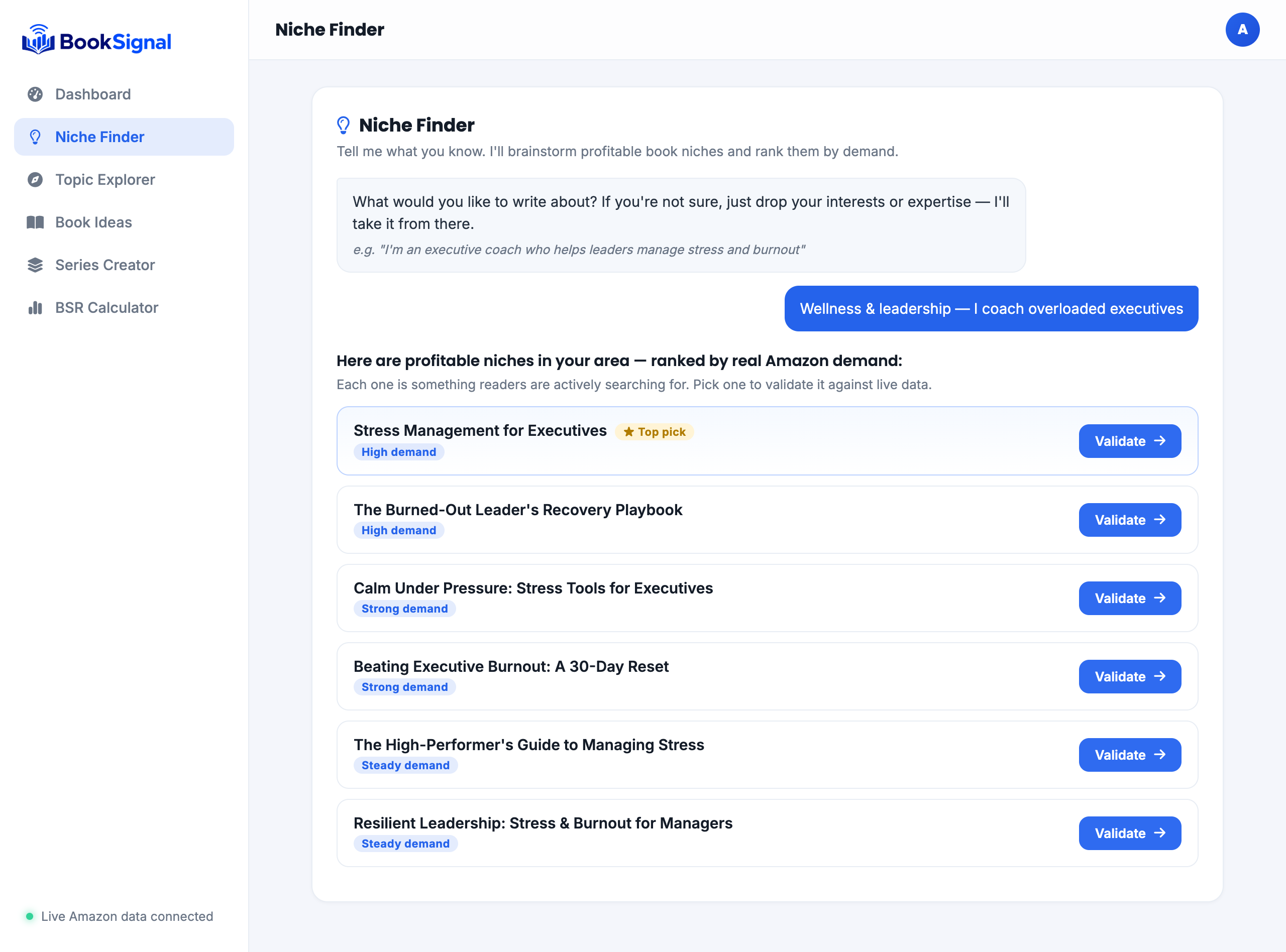 BookSignal Niche Finder — ranked profitable book niches
